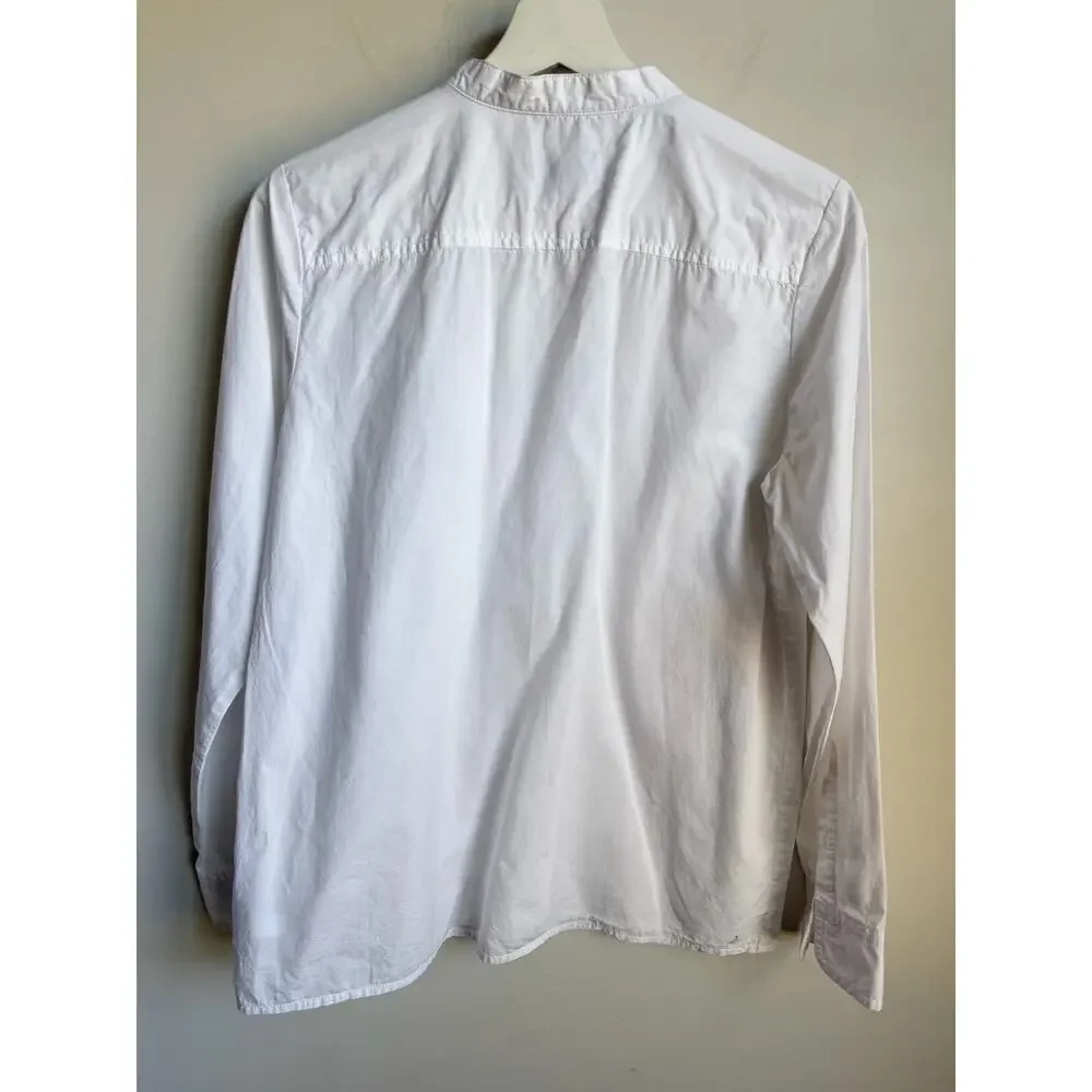 J. Crew Long Sleeve Ruffle-Trim Cotton Poplin Button-Up Shirt White Women Size 8